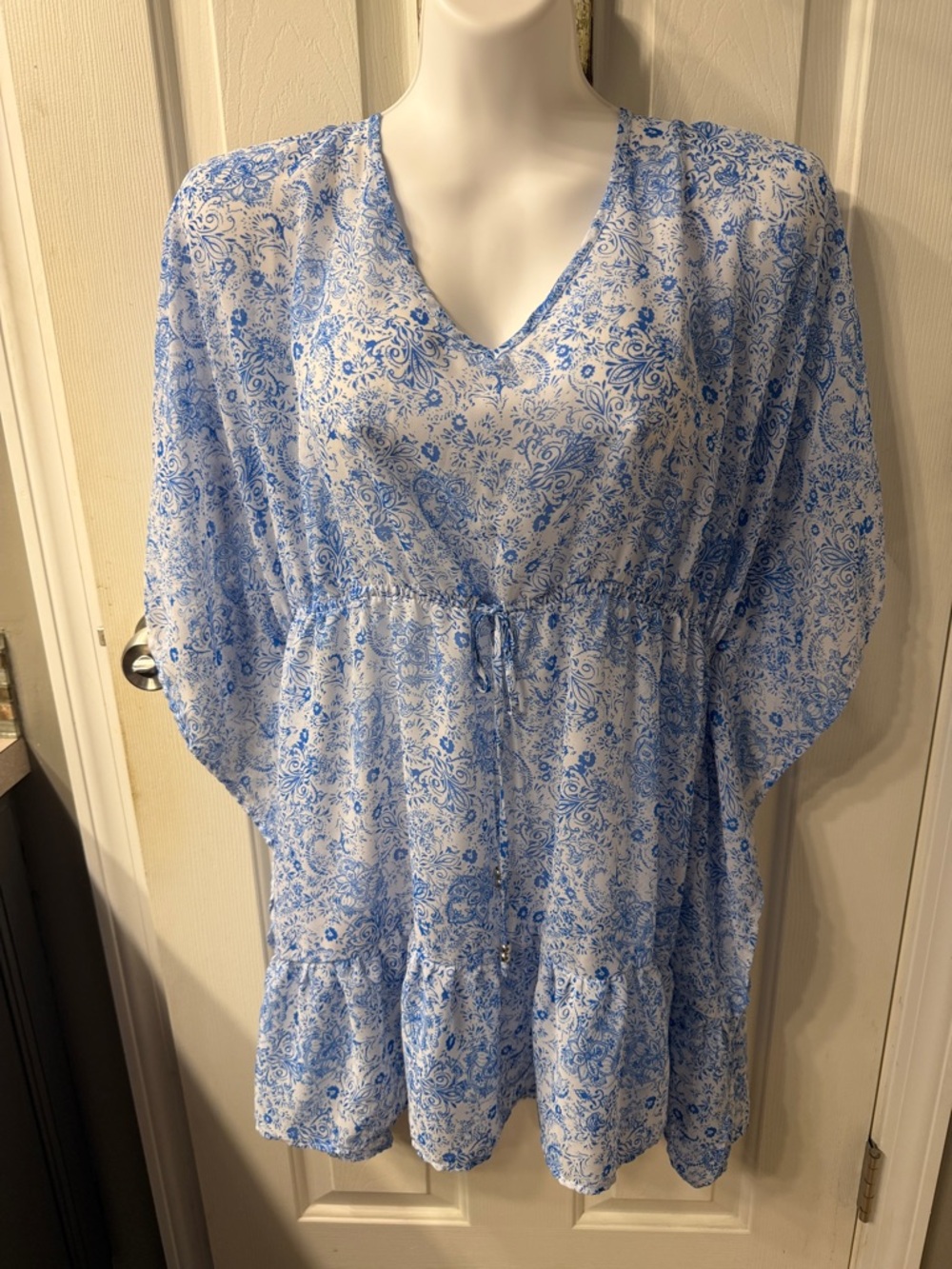 Light Blue Floral V-Neck Women’s Tunic Swim Cover-up